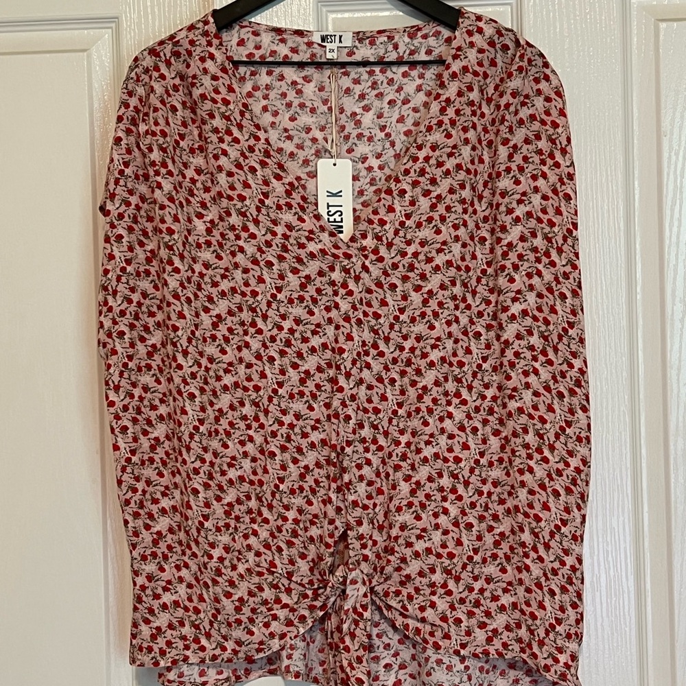 2X Pink Floral Women's Blouse